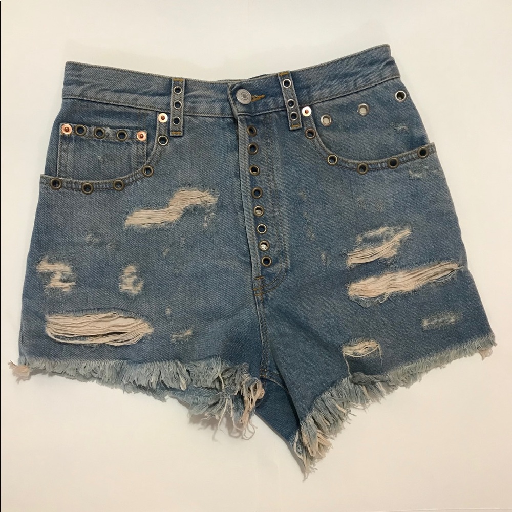 Gucci Embellished Distressed Denim Shorts